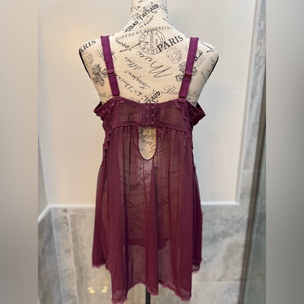 Carrie Amber Women's Babydoll Lingerie Burgundy - Picture 3 of 4